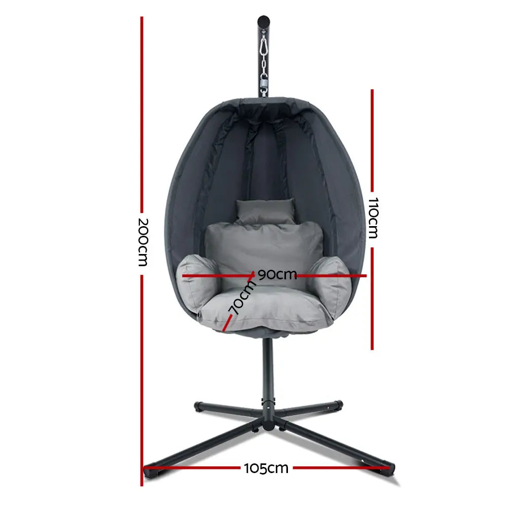 Gardeon Outdoor Egg Swing Chair Patio Pod Stand Canopy Foldable Grey