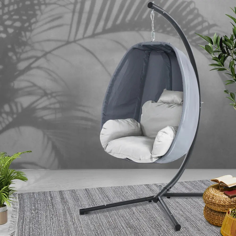 Gardeon Outdoor Egg Swing Chair Patio Pod Stand Canopy Foldable Grey
