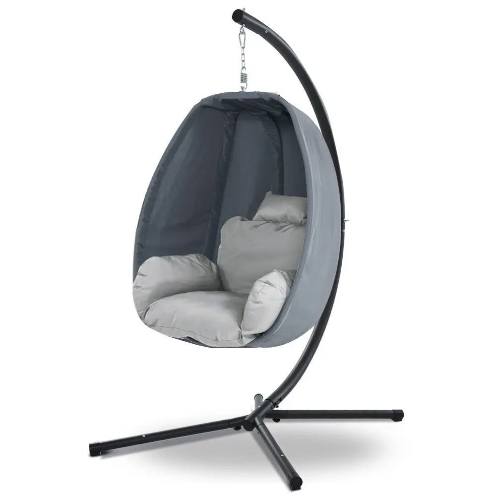 Gardeon Outdoor Egg Swing Chair Patio Pod Stand Canopy Foldable Grey