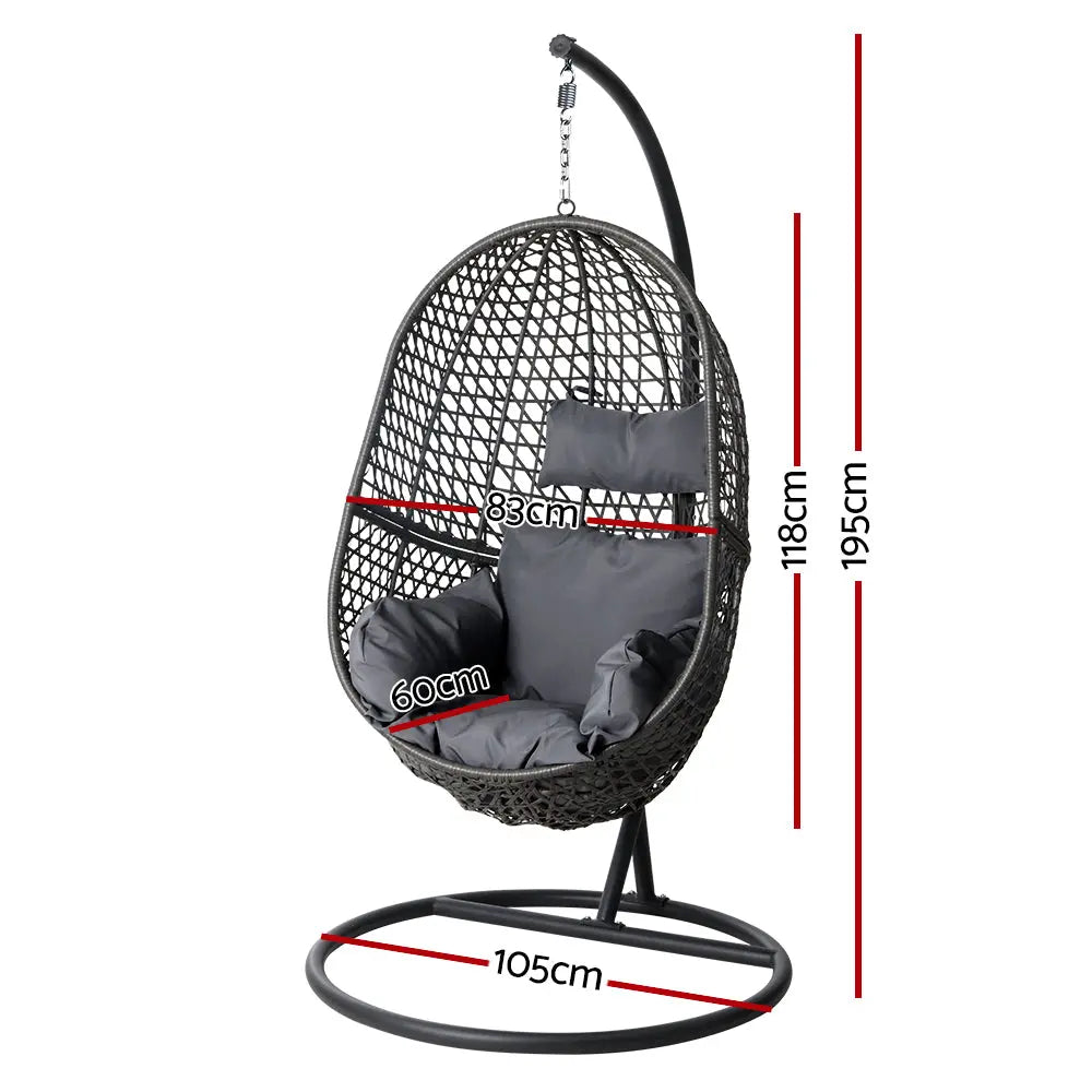 Gardeon Outdoor Egg Swing Chair Wicker Rattan Pod Stand Cushion Black