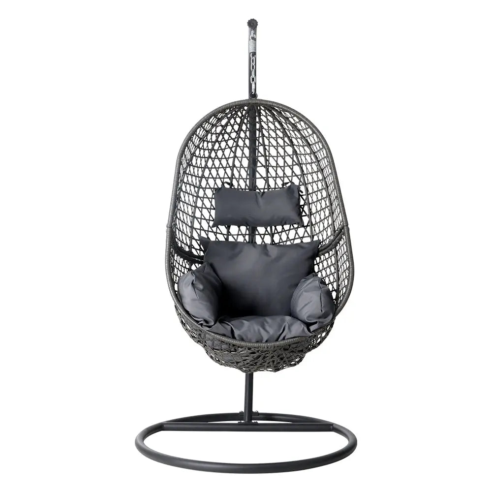 Gardeon Outdoor Egg Swing Chair Wicker Rattan Pod Stand Cushion Black