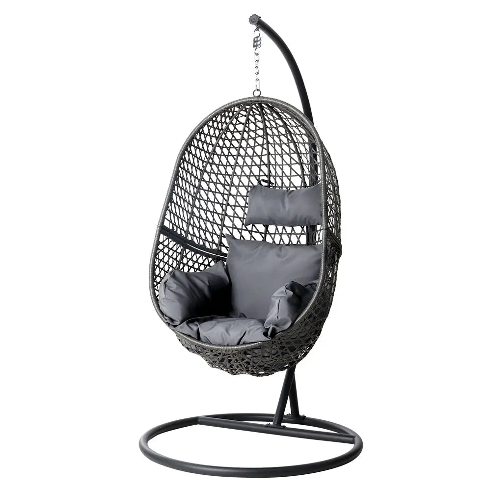 Gardeon Outdoor Egg Swing Chair Wicker Rattan Pod Stand Cushion Black