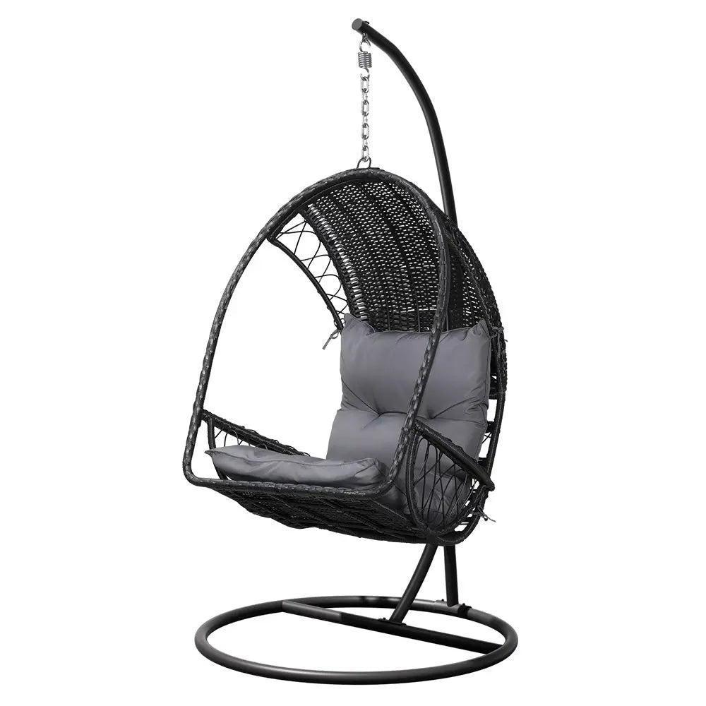 Gardeon Outdoor Egg Swing Chair Wicker Pod Stand Armrest Black