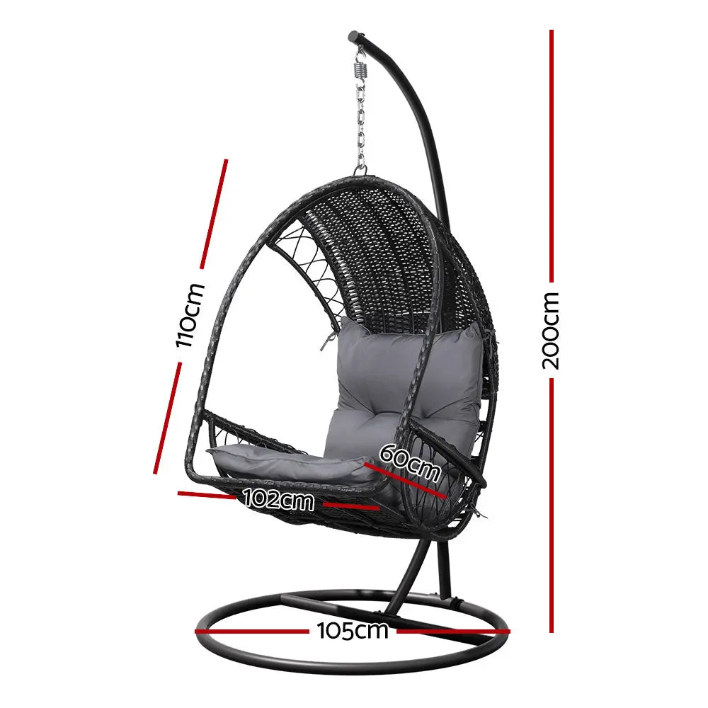 Gardeon Outdoor Egg Swing Chair Wicker Pod Stand Armrest Black