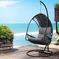 Gardeon Outdoor Egg Swing Chair Wicker Pod Stand Armrest Black