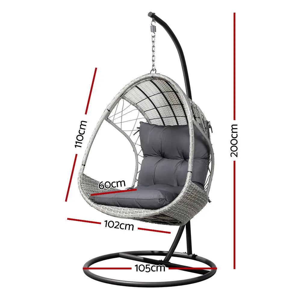 Gardeon Outdoor Egg Swing Chair Wicker Pod Stand Armrest Light Grey