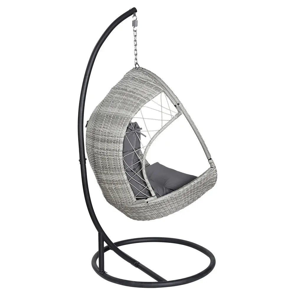 Gardeon Outdoor Egg Swing Chair Wicker Pod Stand Armrest Light Grey