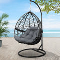 Gardeon Outdoor Egg Swing Chair Wicker Rattan Pod Stand Cushion Grey