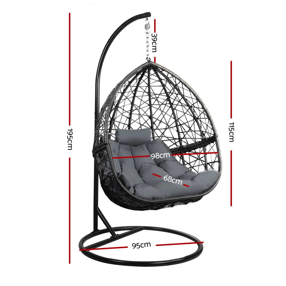 Gardeon Outdoor Egg Swing Chair Wicker Rattan Pod Stand Cushion Grey