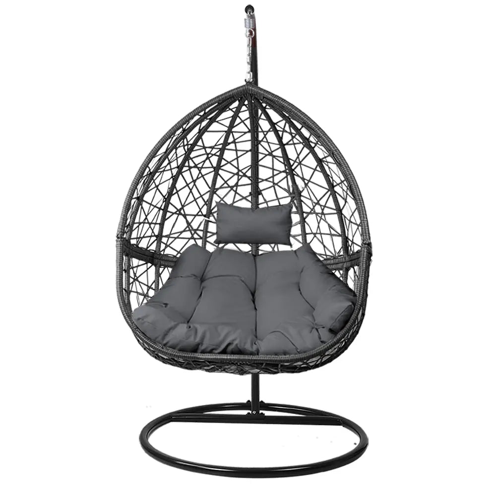 Gardeon Outdoor Egg Swing Chair Wicker Rattan Pod Stand Cushion Grey