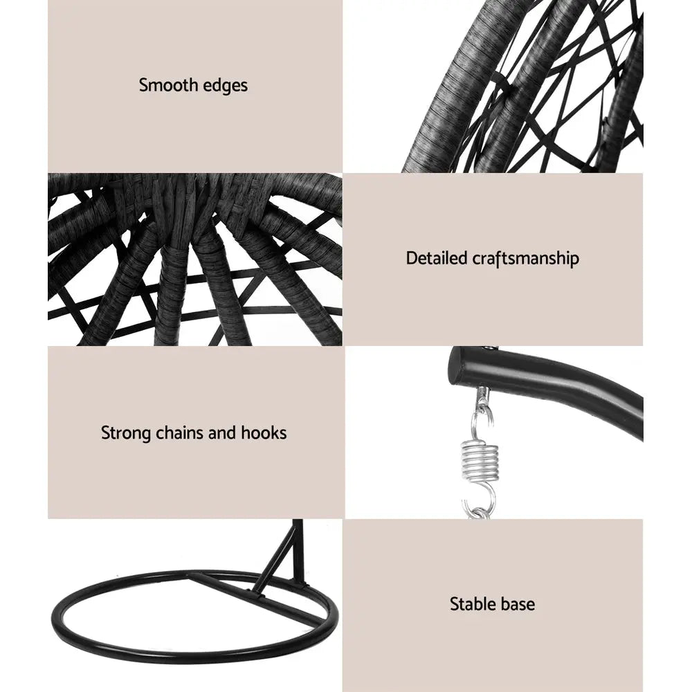 Gardeon Outdoor Egg Swing Chair Wicker Rattan Pod Stand Cushion Grey