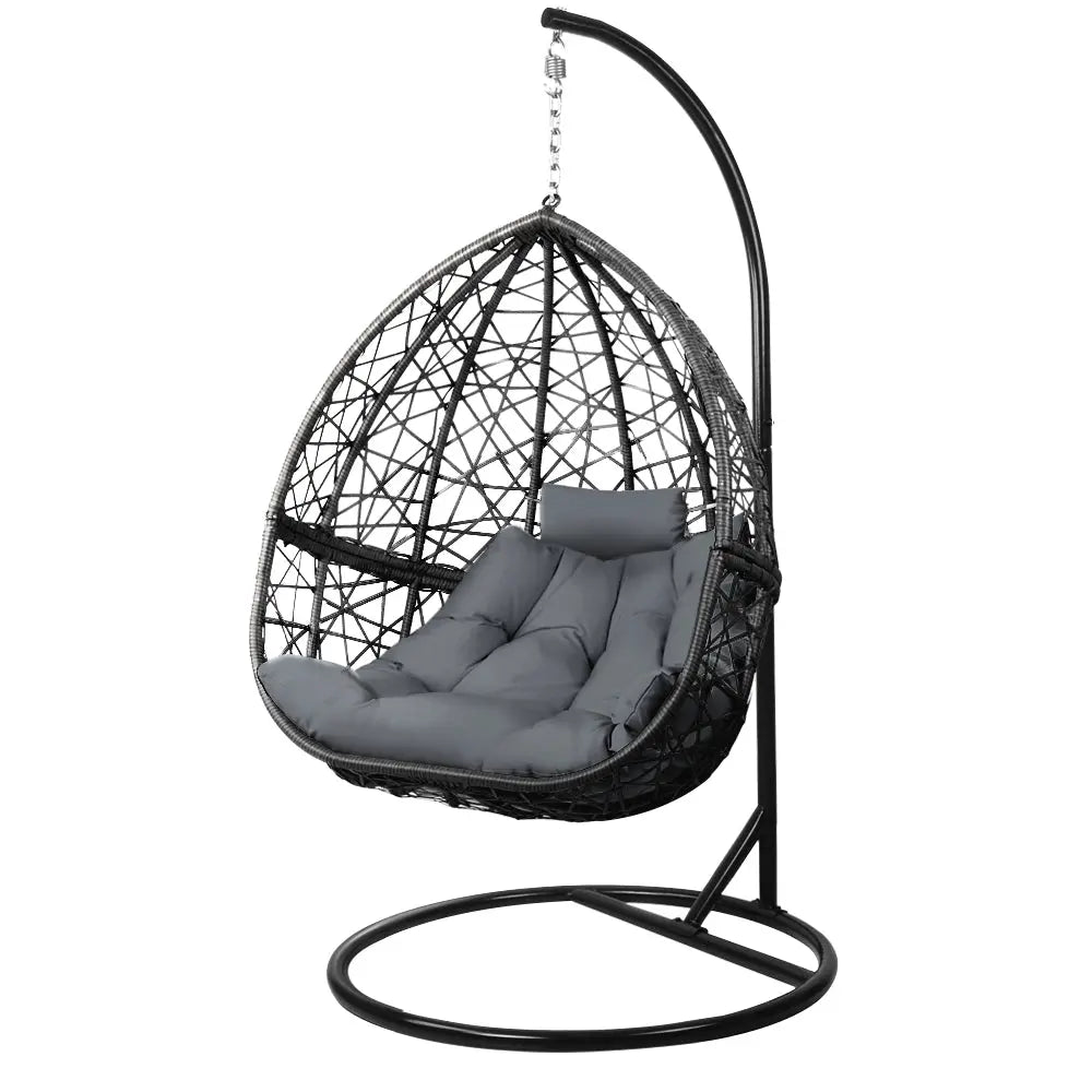 Gardeon Outdoor Egg Swing Chair Wicker Rattan Pod Stand Cushion Grey
