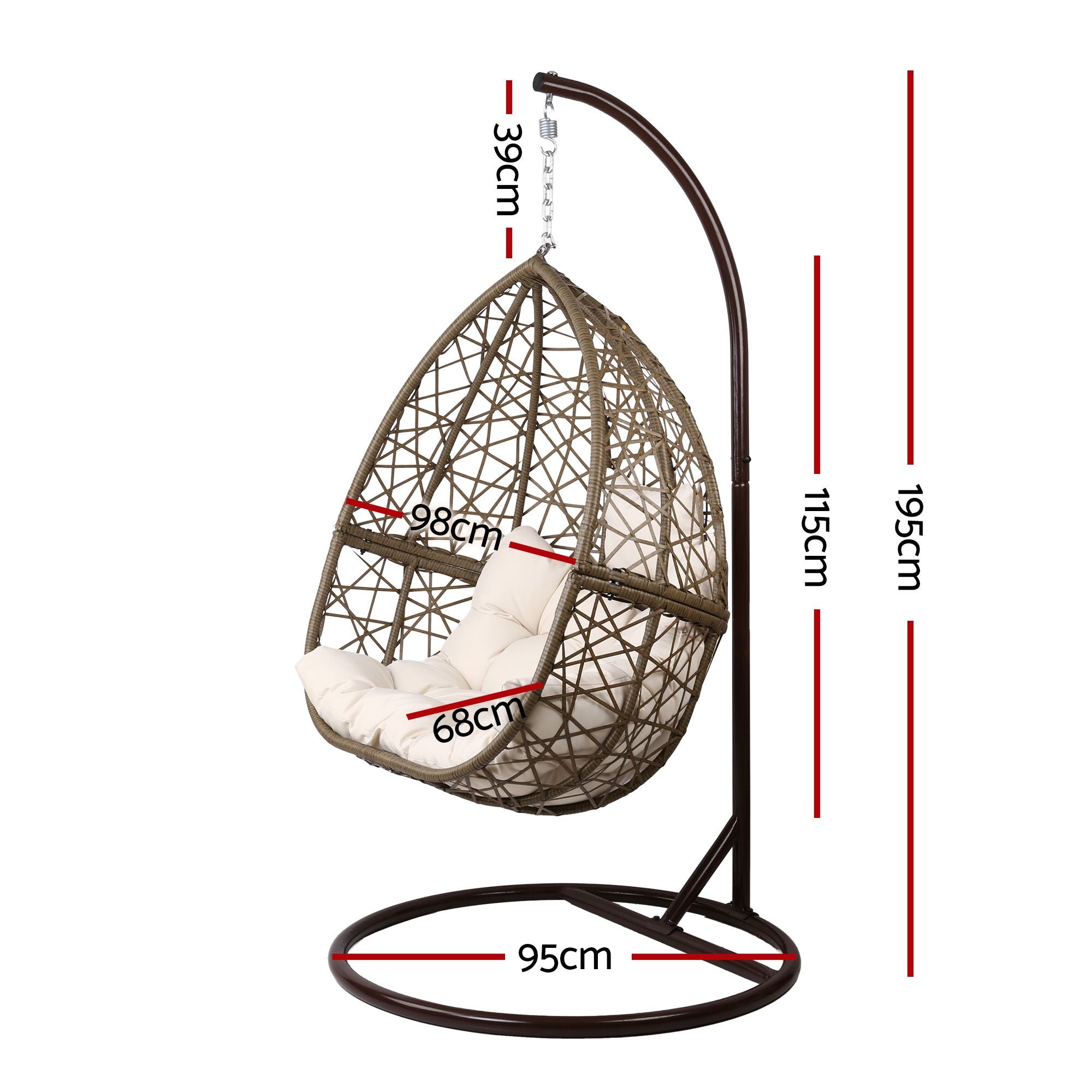 Gardeon Outdoor Egg Swing Chair Wicker Rattan Pod Stand Cushion Latte