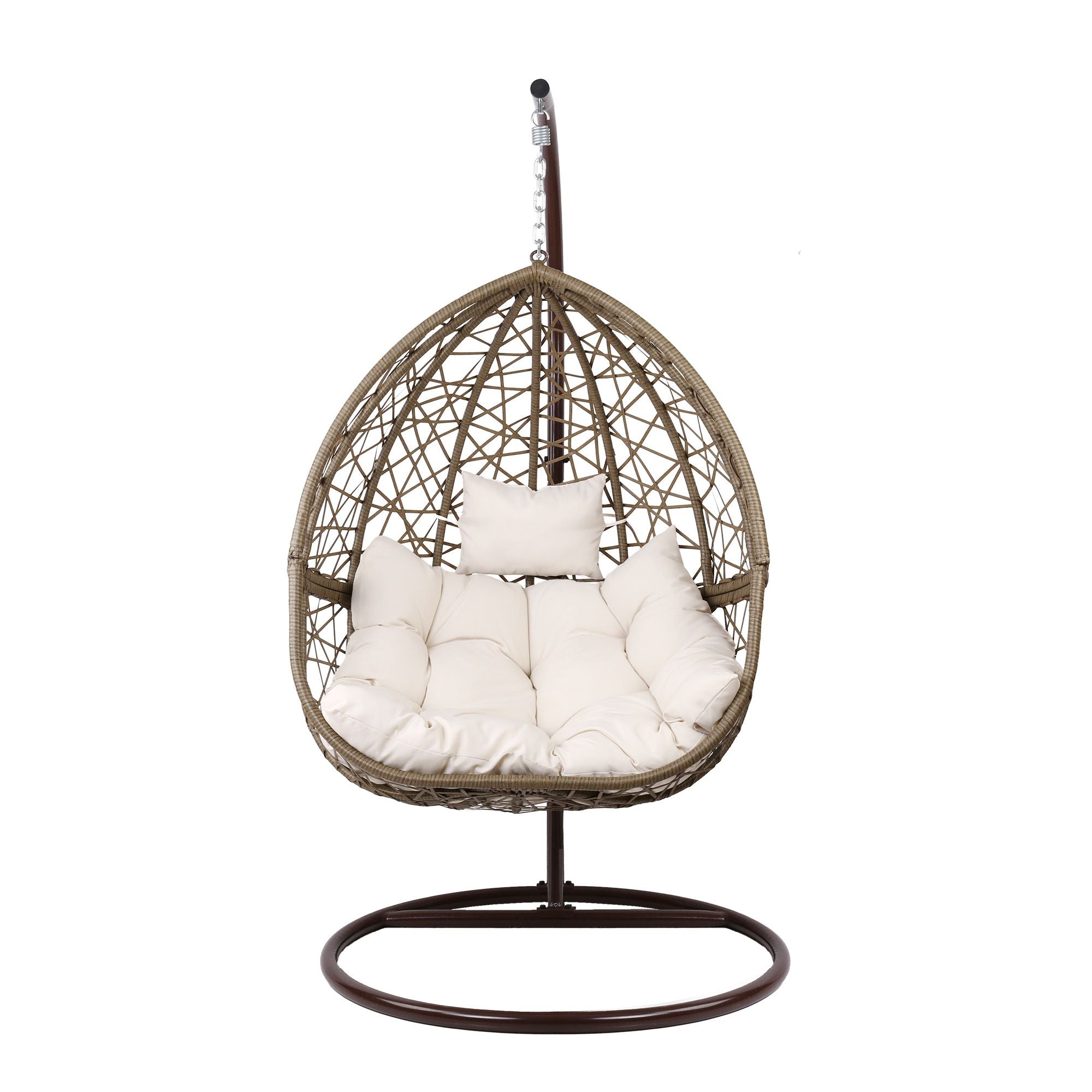 Gardeon Outdoor Egg Swing Chair Wicker Rattan Pod Stand Cushion Latte