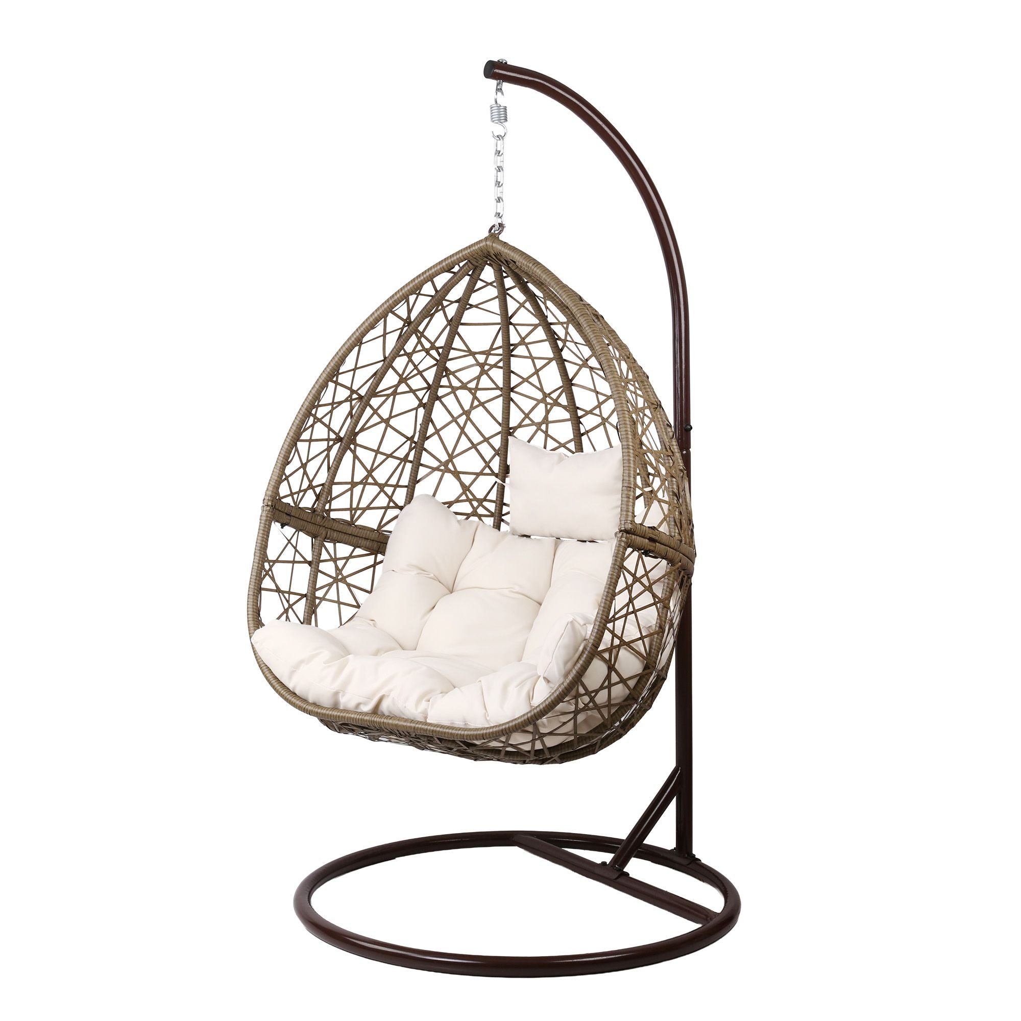 Gardeon Outdoor Egg Swing Chair Wicker Rattan Pod Stand Cushion Latte