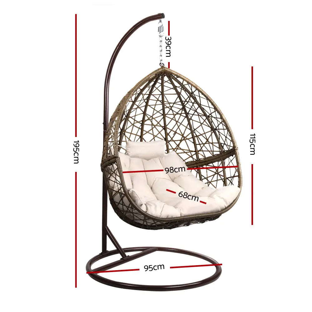 Gardeon Outdoor Egg Swing Chair Wicker Rattan Pod Stand Cushion Latte