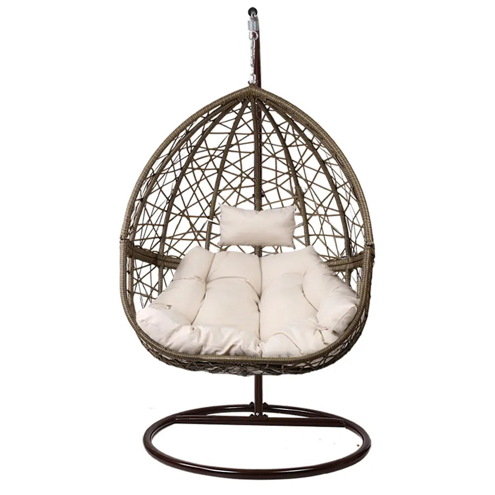 Gardeon Outdoor Egg Swing Chair Wicker Rattan Pod Stand Cushion Latte