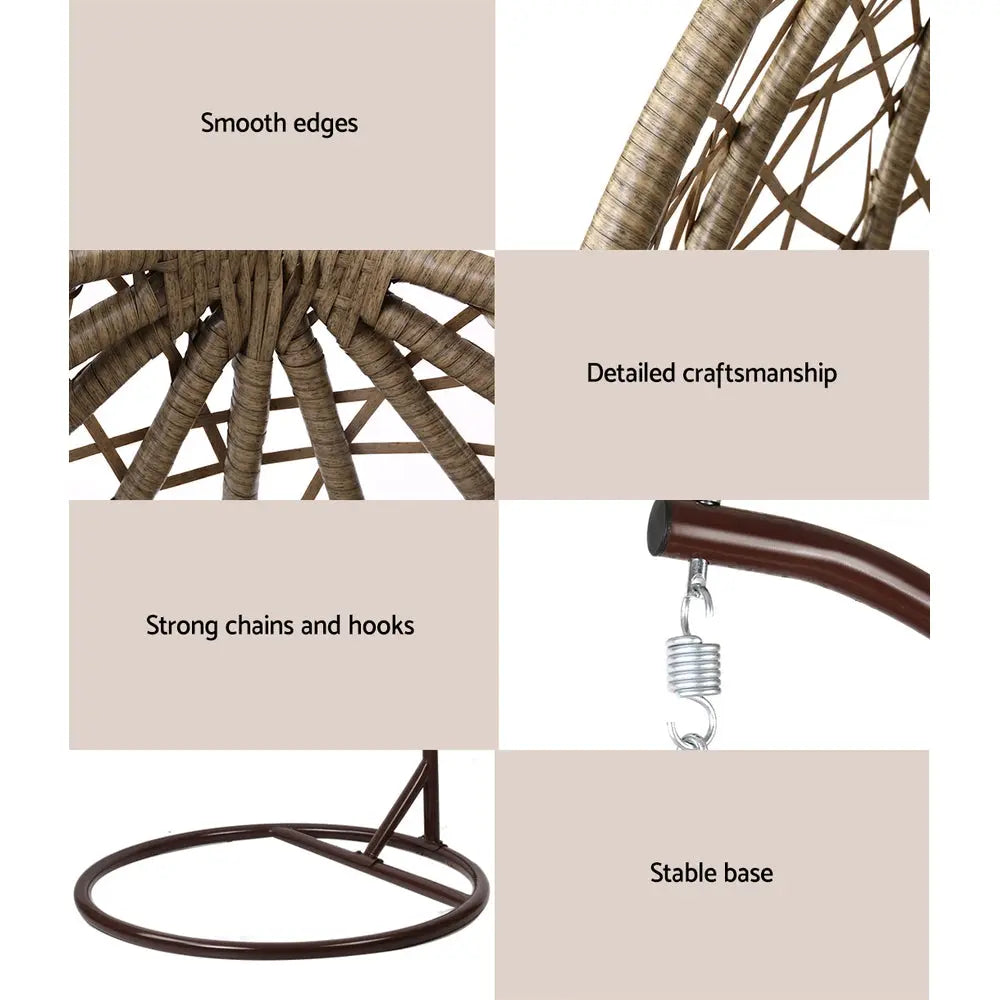 Gardeon Outdoor Egg Swing Chair Wicker Rattan Pod Stand Cushion Latte