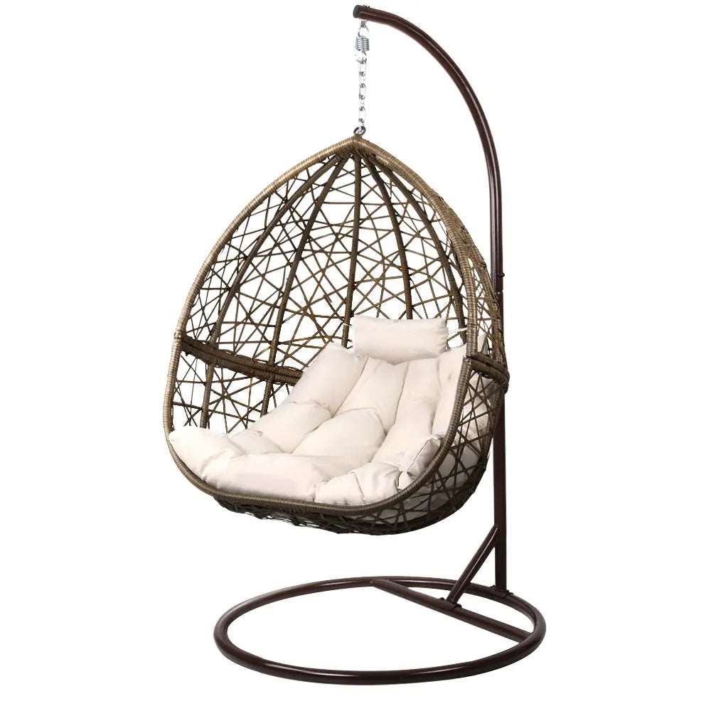 Gardeon Outdoor Egg Swing Chair Wicker Rattan Pod Stand Cushion Latte