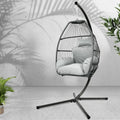 Gardeon Outdoor Egg Swing Chair Wicker Rope Pod Stand Cushion Grey