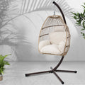 Gardeon Outdoor Egg Swing Chair Hanging Wicker Rope Pod Stand Cushion Latte