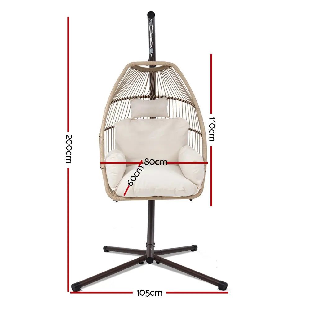 Gardeon Outdoor Egg Swing Chair Hanging Wicker Rope Pod Stand Cushion Latte