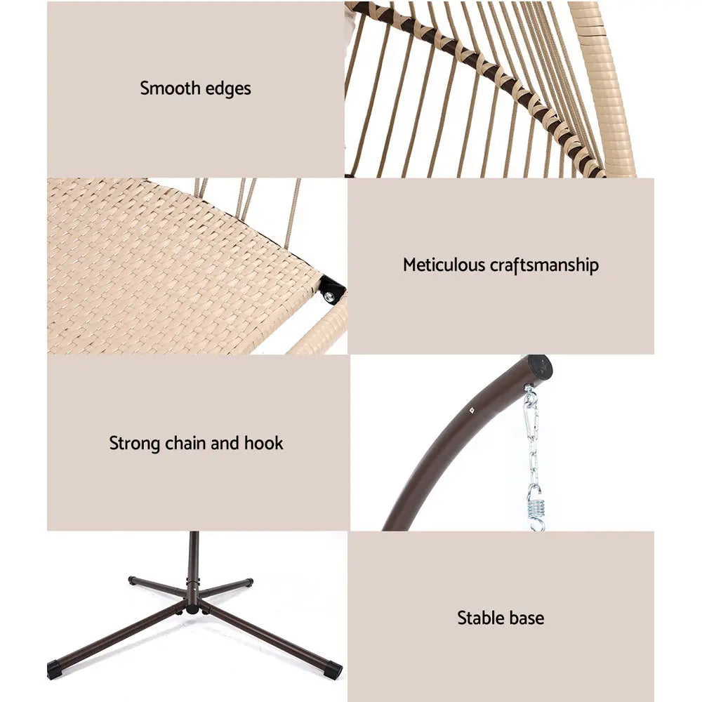 Gardeon Outdoor Egg Swing Chair Hanging Wicker Rope Pod Stand Cushion Latte