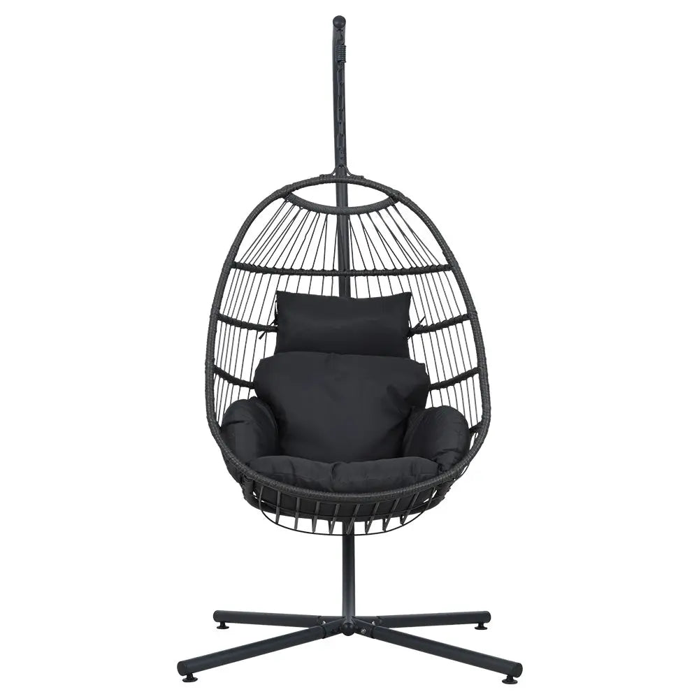 Gardeon Outdoor Egg Swing Chair Hanging Wicker Rope Pod Stand Foldable Grey
