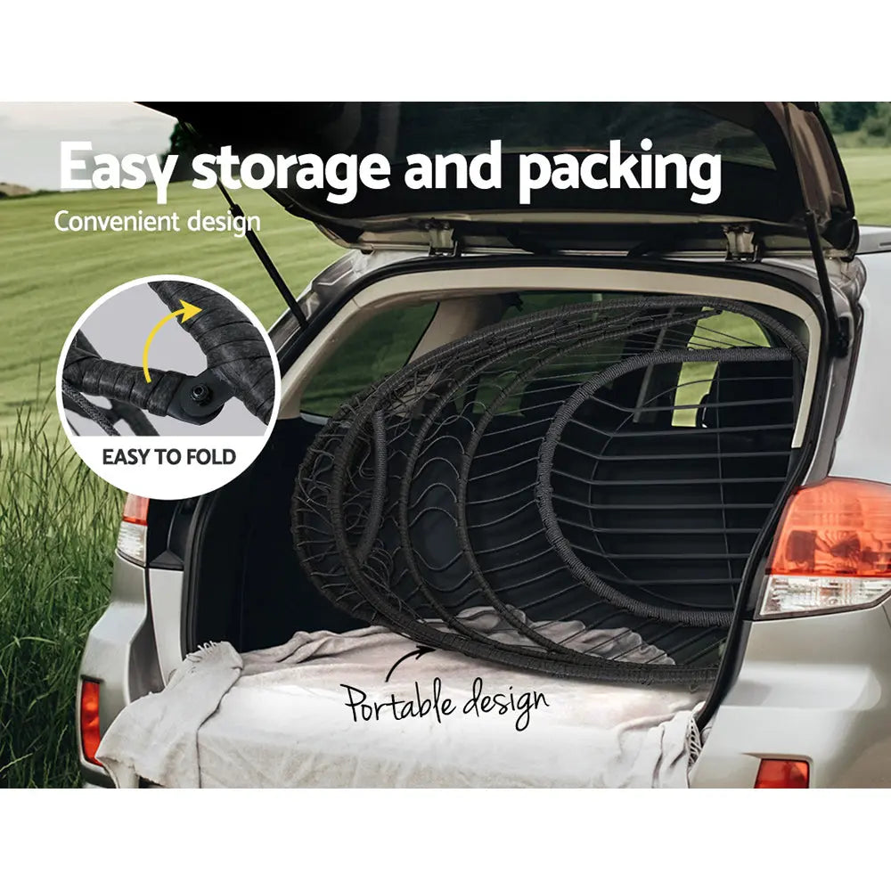 Gardeon Outdoor Egg Swing Chair Hanging Wicker Rope Pod Stand Foldable Grey