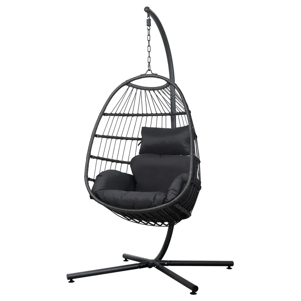 Gardeon Outdoor Egg Swing Chair Hanging Wicker Rope Pod Stand Foldable Grey
