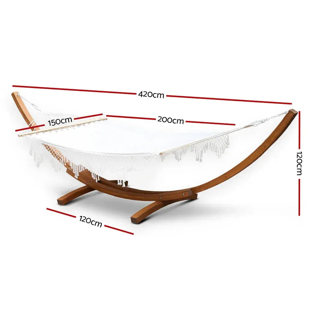 Gardeon Timber Hammock Bed – 2‑Person Outdoor Cream Hammock with Larch Wood Frame - BBQ Backyard Supply Co