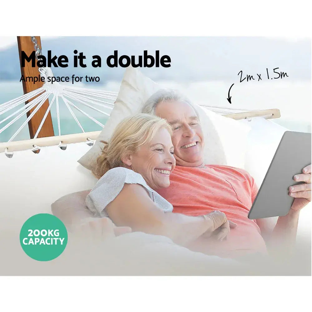 Gardeon Timber Hammock Bed – 2‑Person Outdoor Cream Hammock with Larch Wood Frame - BBQ Backyard Supply Co