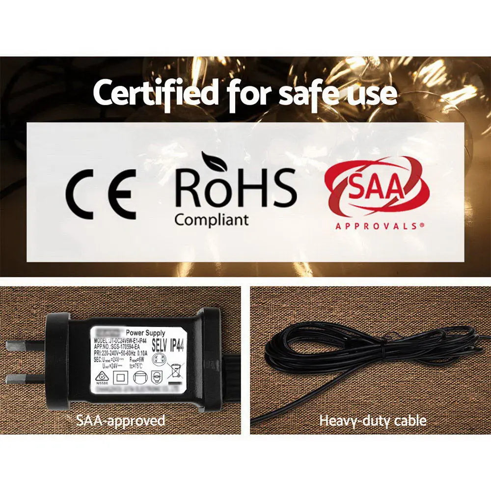 77m LED Jingle Jollys Festoon Lights – Outdoor Garden, Wedding, Party, Christmas Decorations