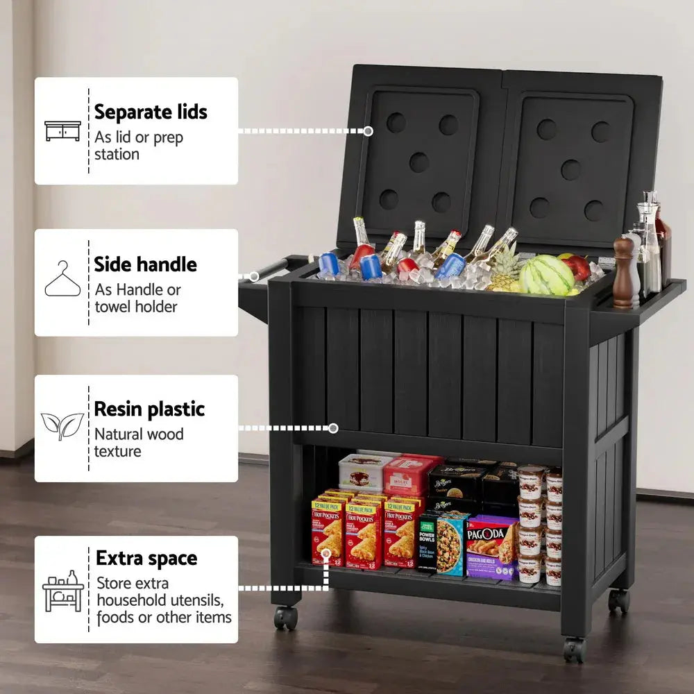 Gardeon Outdoor Storage Cabinet Box 80L Ice Bucket Cooler Rolling Serving Cart Kitchen Trolley - BBQ Backyard Supply Co