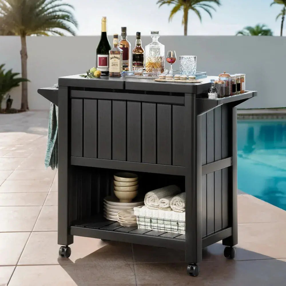 Gardeon Outdoor Storage Cabinet Box 80L Ice Bucket Cooler Rolling Serving Cart Kitchen Trolley - BBQ Backyard Supply Co