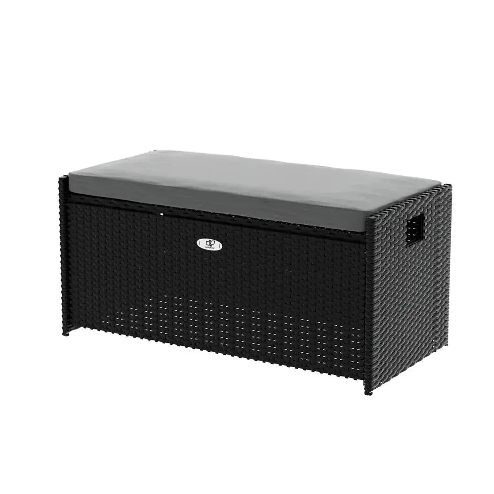 Gardeon Wicker Outdoor Storage Bench – 102L, Black - BBQ Backyard Supply Co