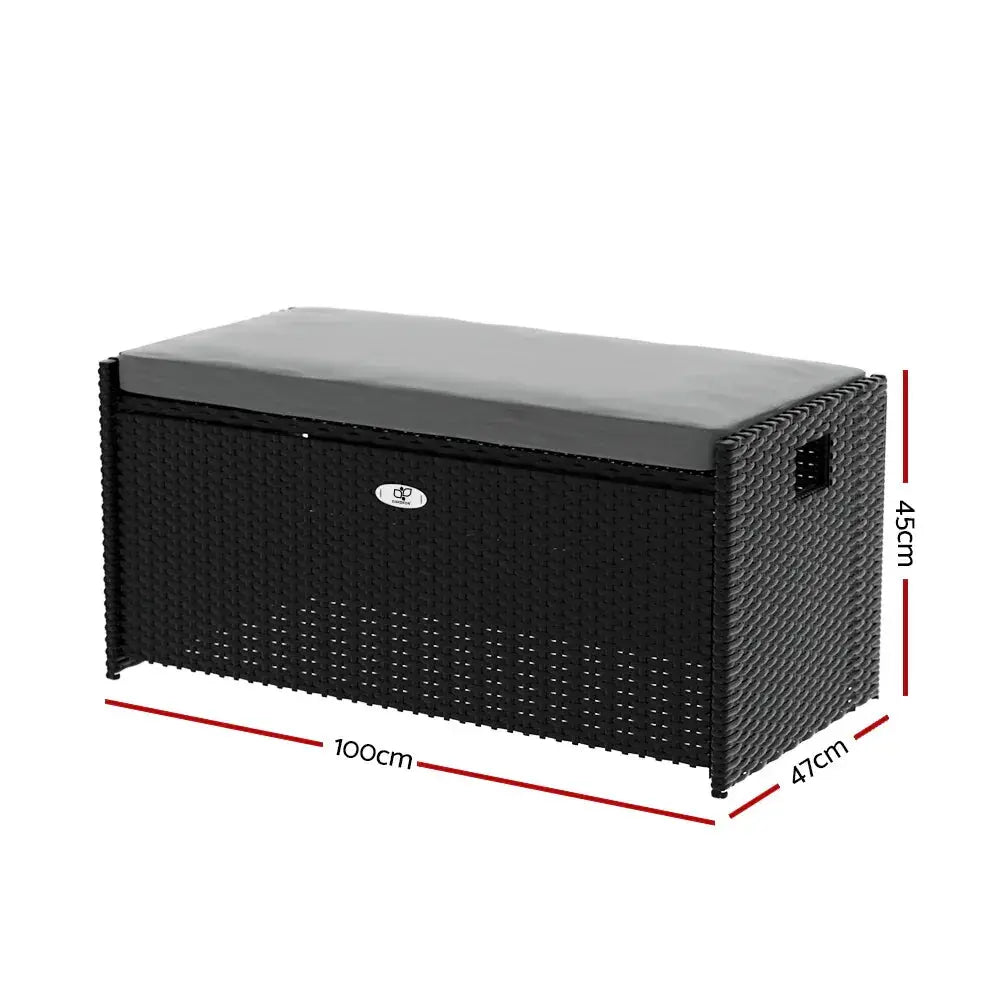 Gardeon Wicker Outdoor Storage Bench – 102L, Black - BBQ Backyard Supply Co