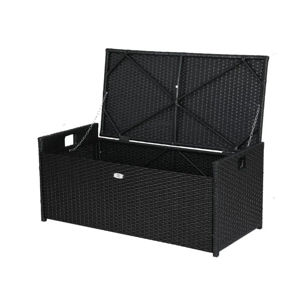 Gardeon Wicker Outdoor Storage Bench – 102L, Black - BBQ Backyard Supply Co