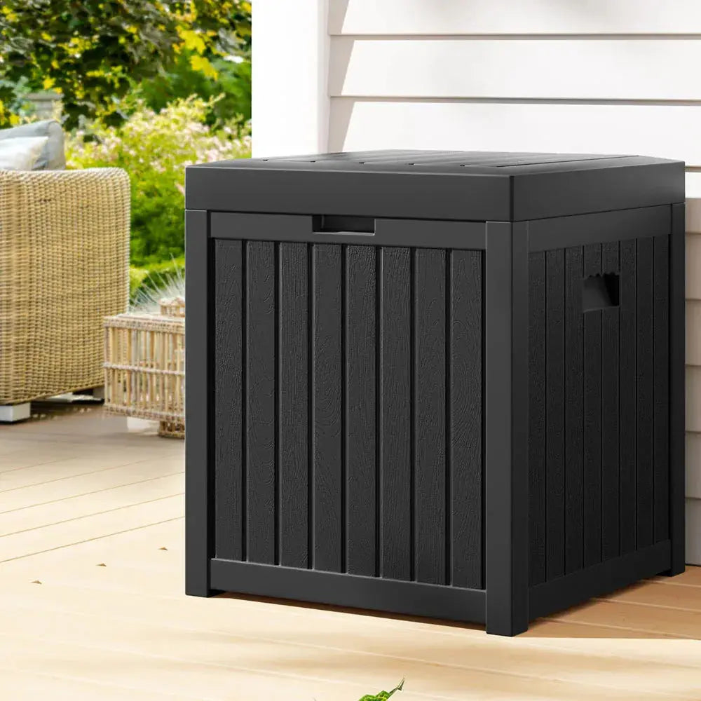 Gardeon 195L Outdoor Storage Box – Black, Compact Bench Seat & Garden Organiser - BBQ Backyard Supply Co