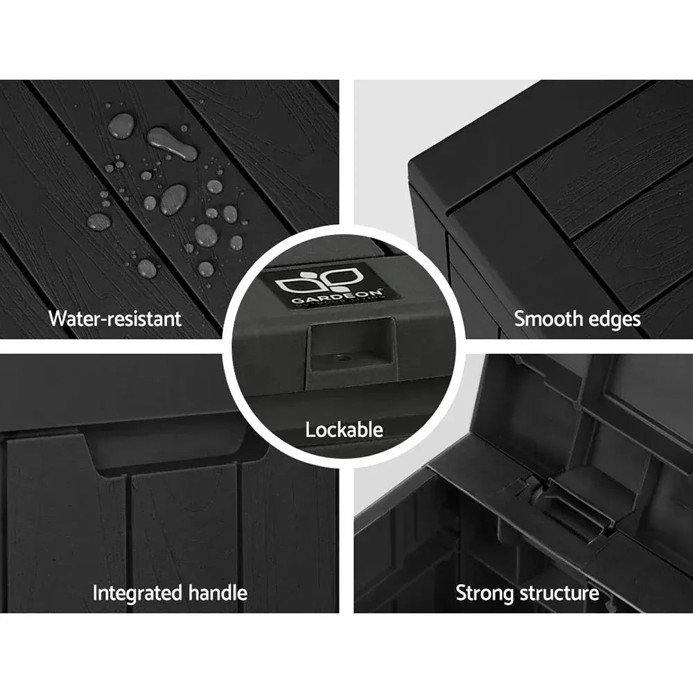 Gardeon 118L Outdoor Storage Box – Black, Lockable Compact Bench & Garden Shed - BBQ Backyard Supply Co