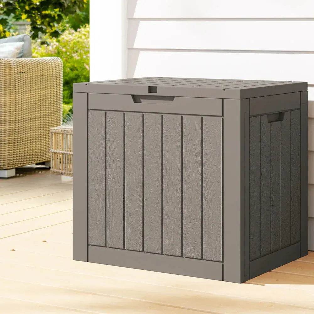Gardeon 118L Outdoor Storage Box – Grey, Lockable Compact Bench - BBQ Backyard Supply Co