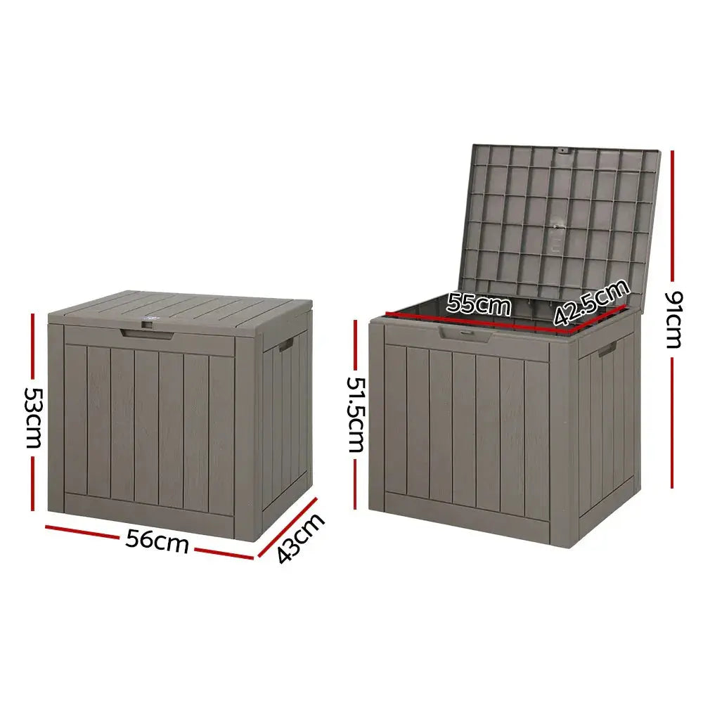Gardeon 118L Outdoor Storage Box – Grey, Lockable Compact Bench - BBQ Backyard Supply Co