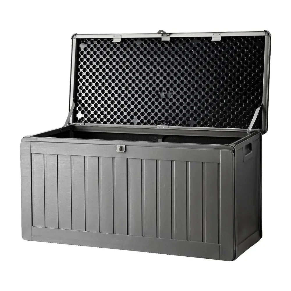 Gardeon 190L Outdoor Storage Box – Grey & Black, Weatherproof with Bench Seat - BBQ Backyard Supply Co