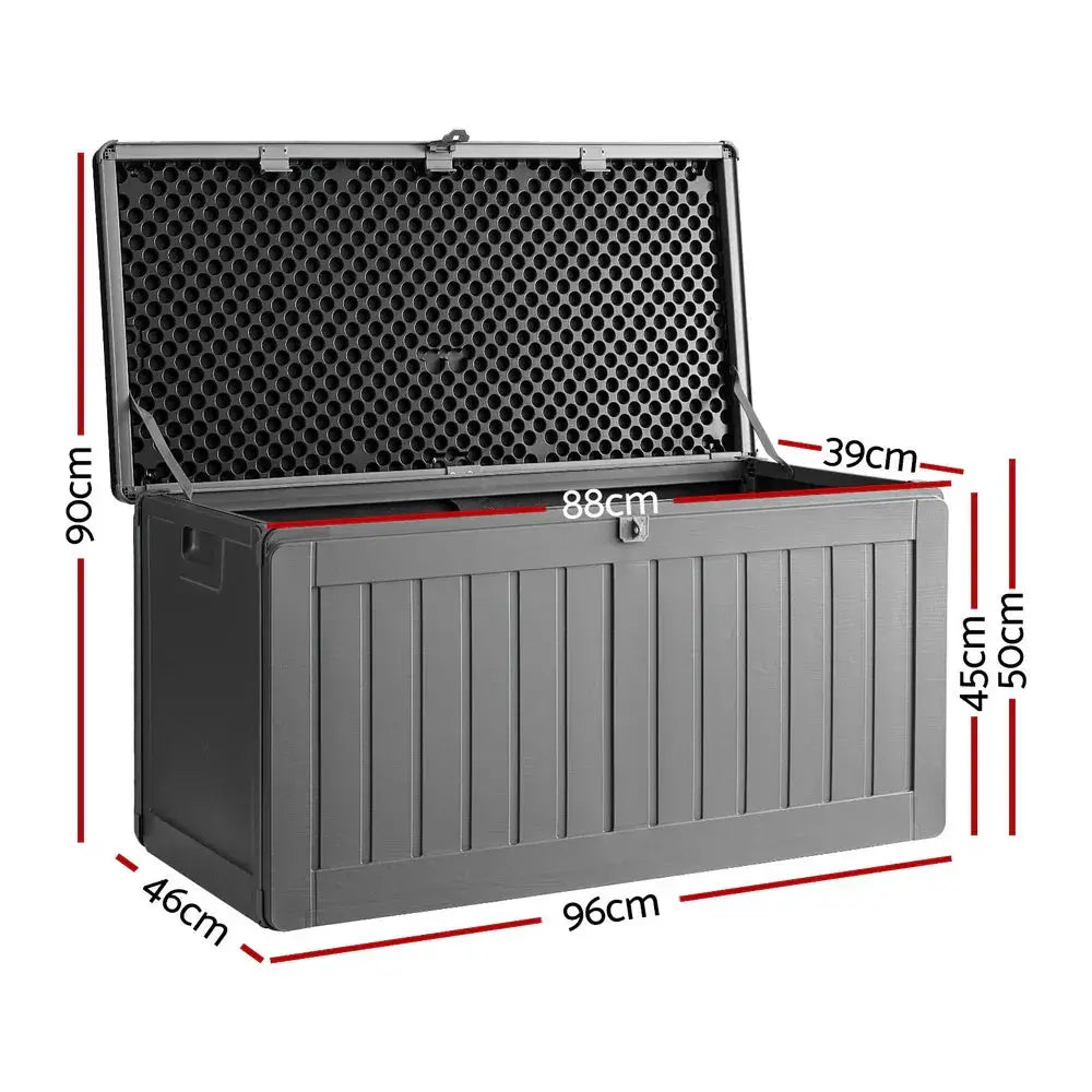 Gardeon 190L Outdoor Storage Box – Grey & Black, Weatherproof with Bench Seat - BBQ Backyard Supply Co