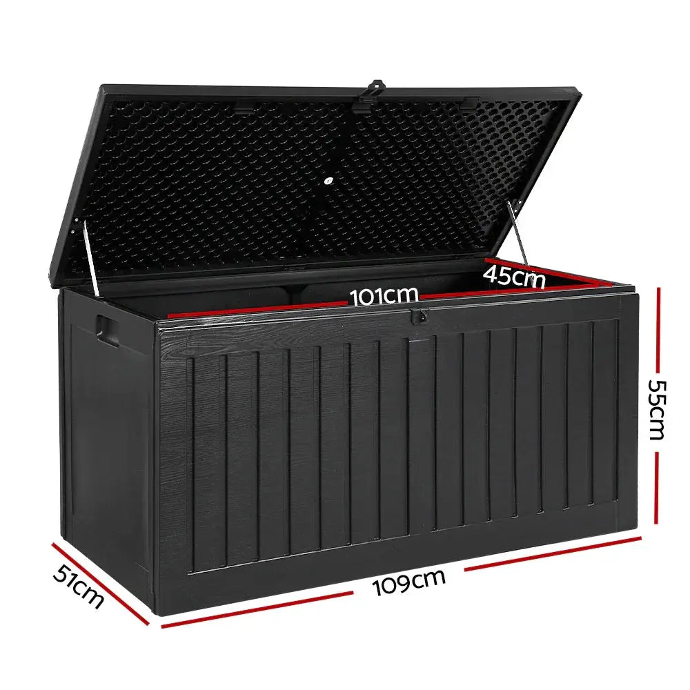 Gardeon 270L Outdoor Storage Box – Black, Lockable Bench Seat & Tool Shed - BBQ Backyard Supply Co