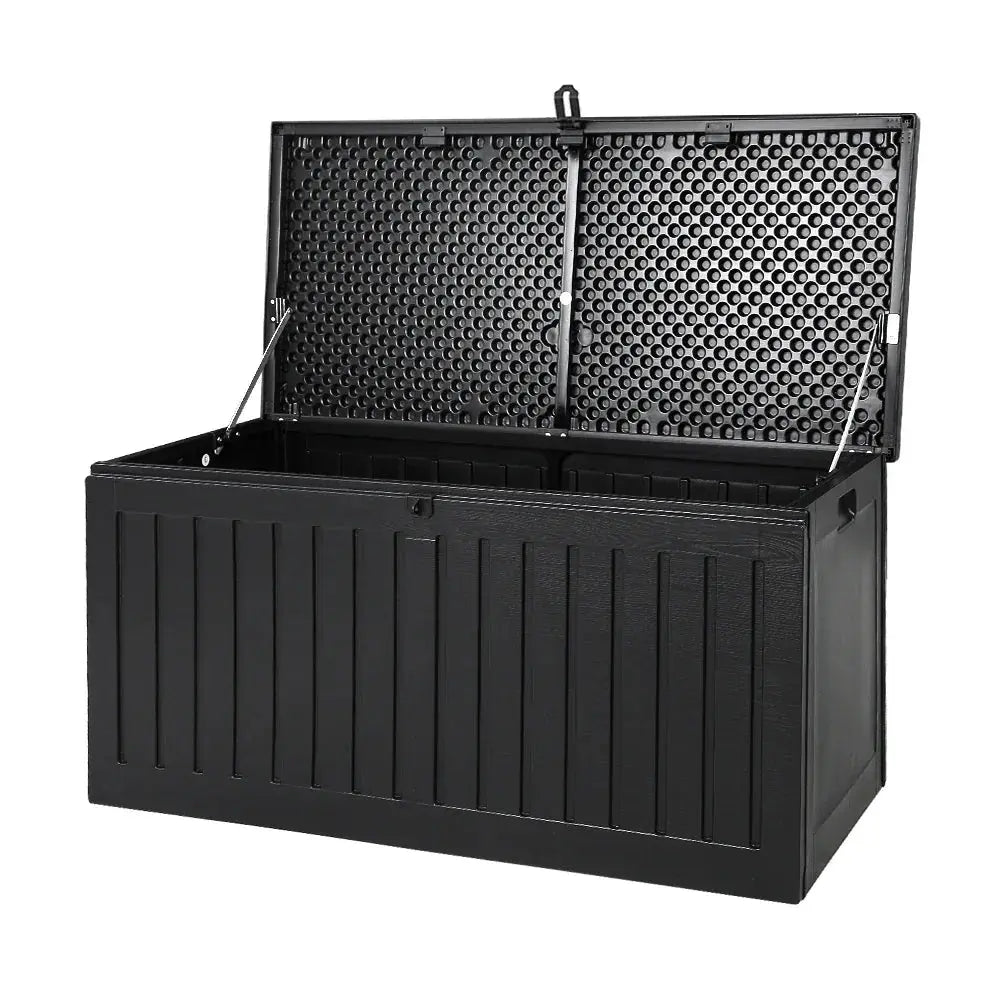Gardeon 270L Outdoor Storage Box – Black, Lockable Bench Seat & Tool Shed - BBQ Backyard Supply Co