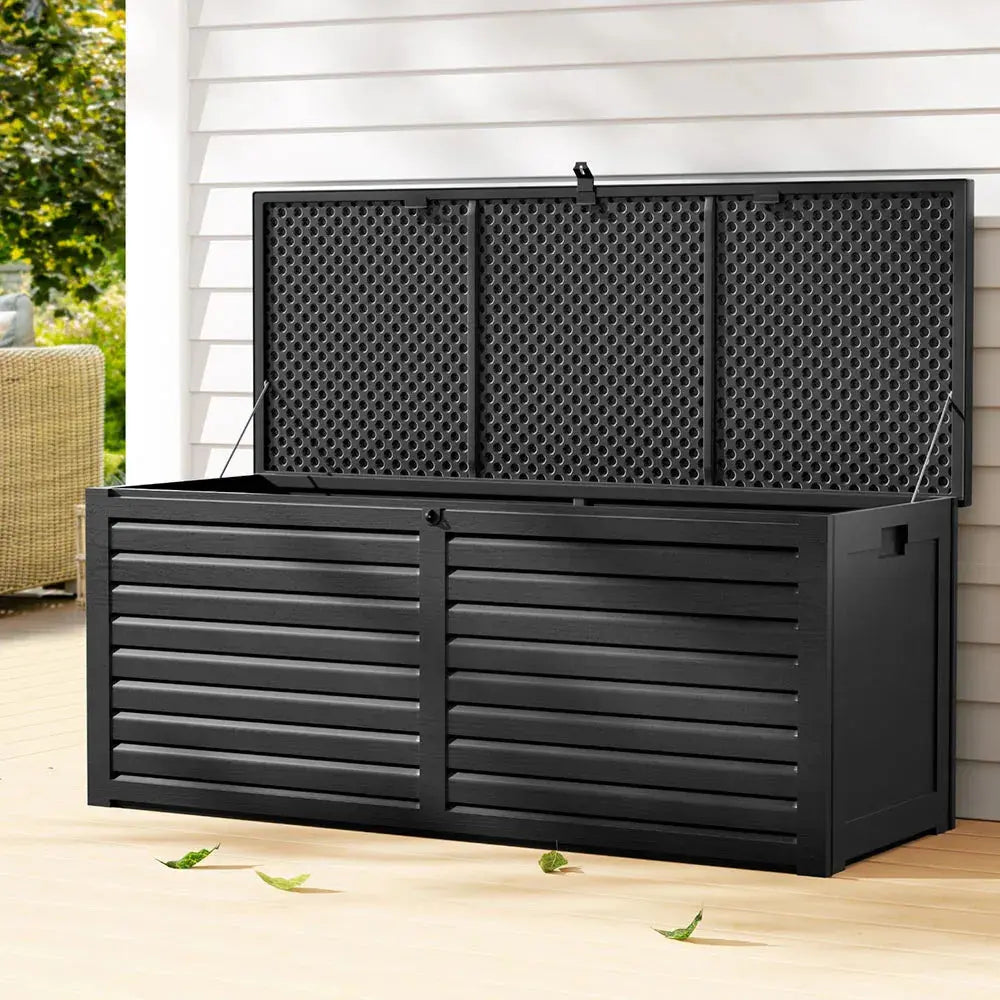 Gardeon 390L Outdoor Storage Box – All Black, Lockable Bench Seat - BBQ Backyard Supply Co