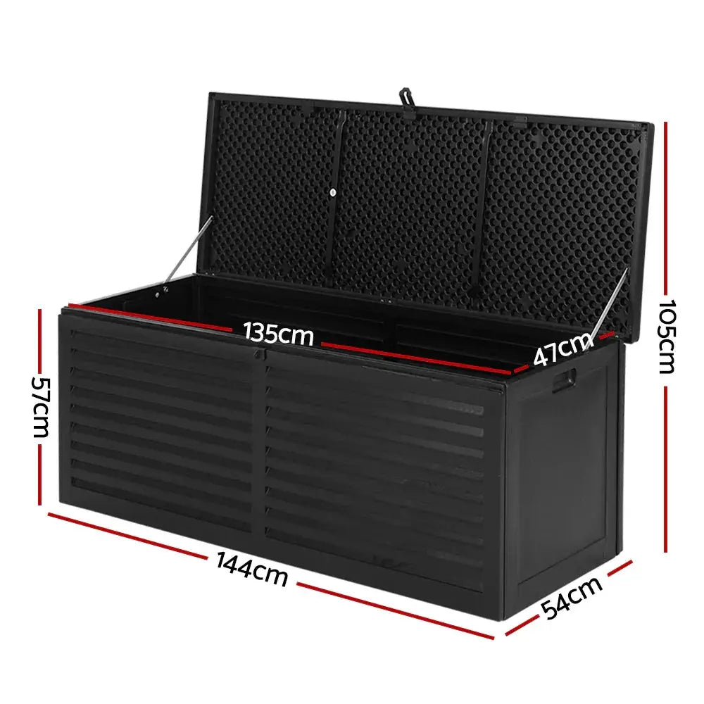 Gardeon 390L Outdoor Storage Box – All Black, Lockable Bench Seat - BBQ Backyard Supply Co