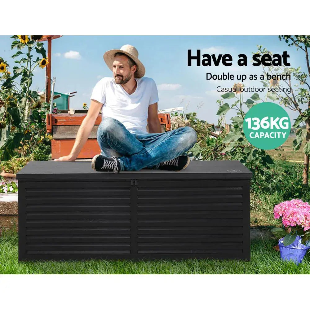 Gardeon 390L Outdoor Storage Box – All Black, Lockable Bench Seat - BBQ Backyard Supply Co