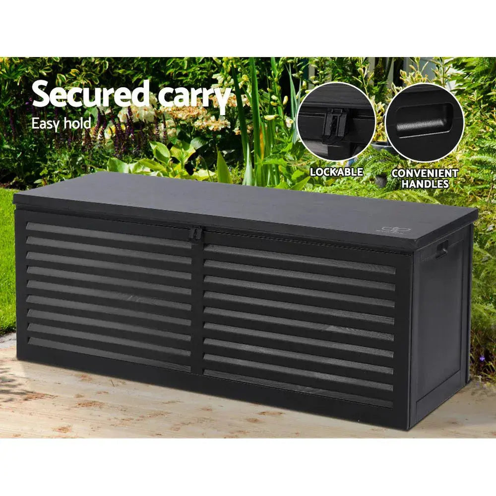 Gardeon 390L Outdoor Storage Box – All Black, Lockable Bench Seat - BBQ Backyard Supply Co